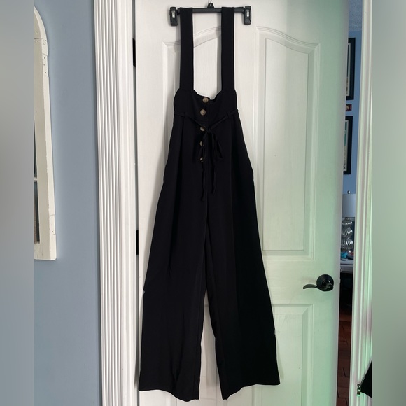 Black long overall jumpsuit with buttons a - Picture 1 of 1